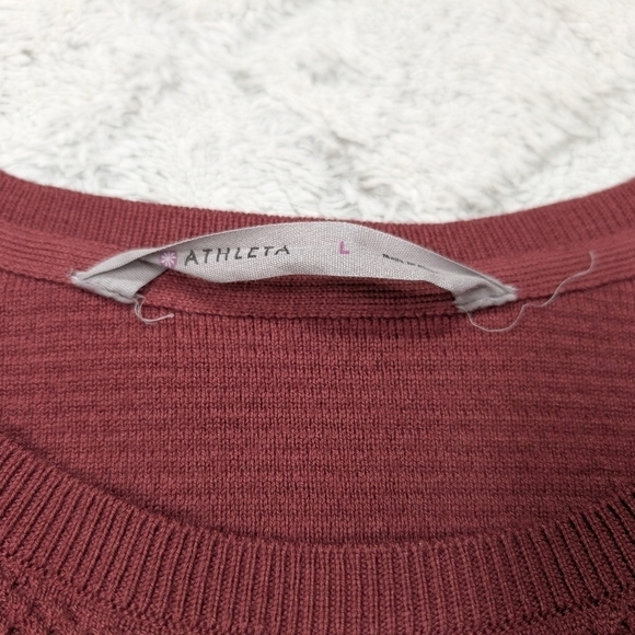 Athleta Sweater Womens L Red Burgundy Wool Thermal Honeycomb Waffle Knit - Picture 4 of 9